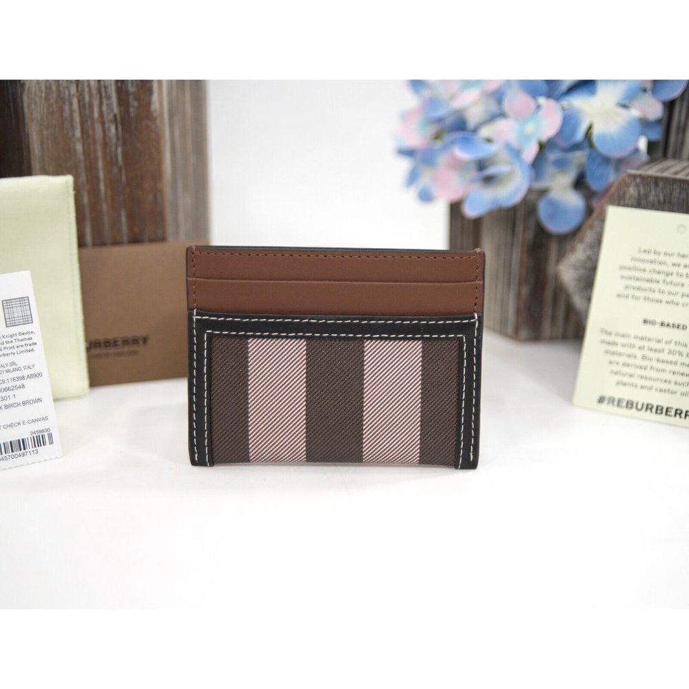 Burberry Sandon Check Faux Leather and Leather Logo Card Case Mini Wallet NWT - Picture 3 of 6